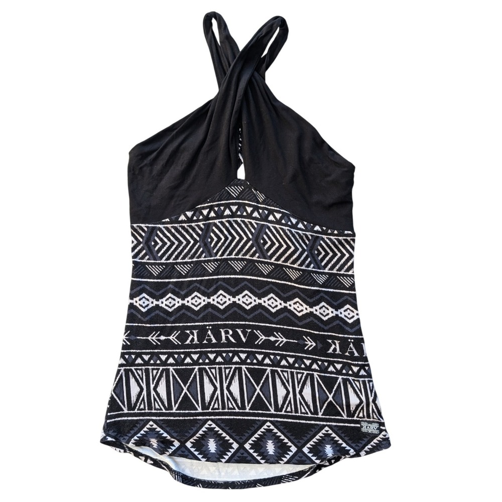 St.BEYGIN Black White Aztec Print Halter Cross Back Tank Top Women's Size Large‎